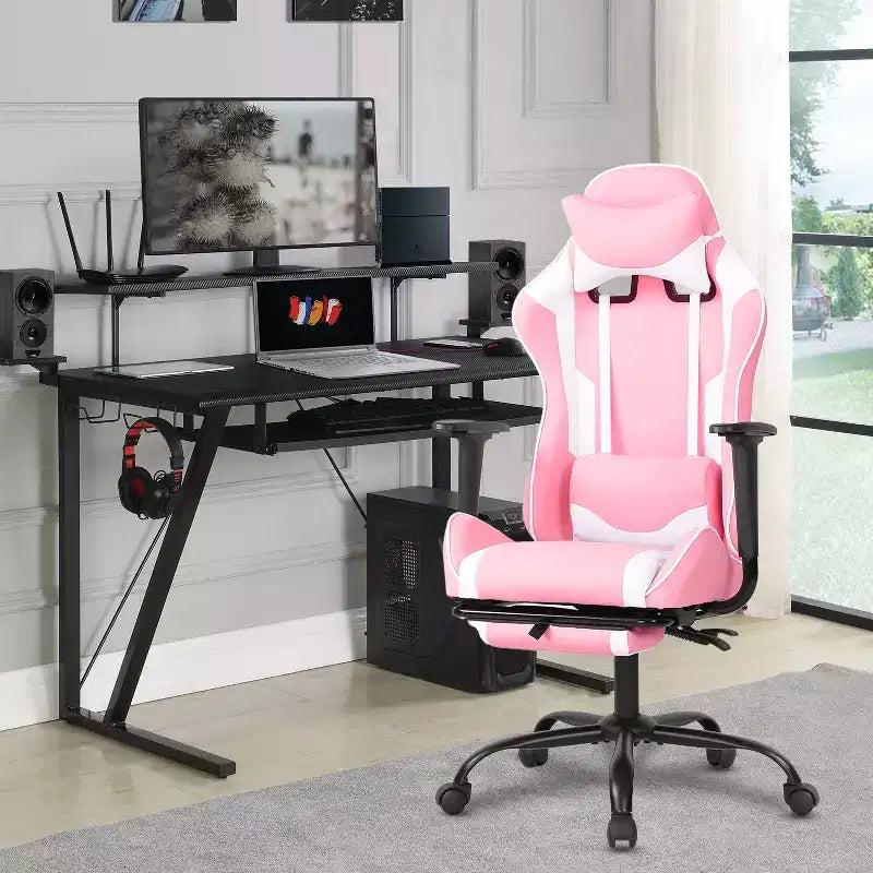FDW Racing Gaming Chair Sedie da gioco con scrivania per computer Poggiatesta in pelle PU Supporto lombare e sedile girevole a 360°