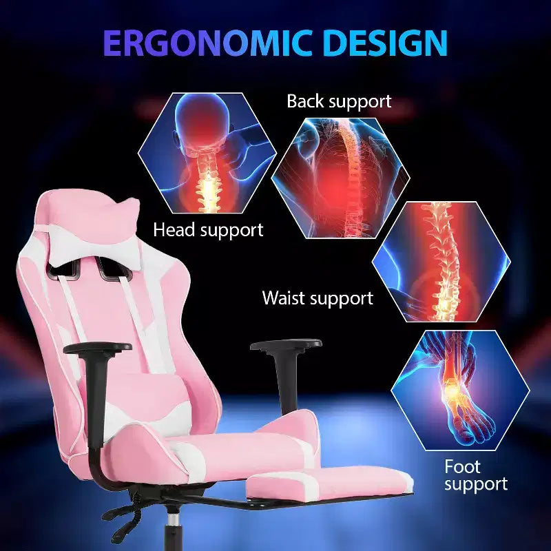 FDW Racing Gaming Chair Sedie da gioco con scrivania per computer Poggiatesta in pelle PU Supporto lombare e sedile girevole a 360°