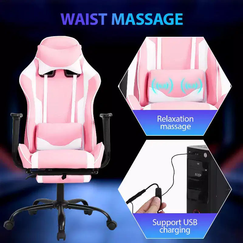 FDW Racing Gaming Chair Sedie da gioco con scrivania per computer Poggiatesta in pelle PU Supporto lombare e sedile girevole a 360°