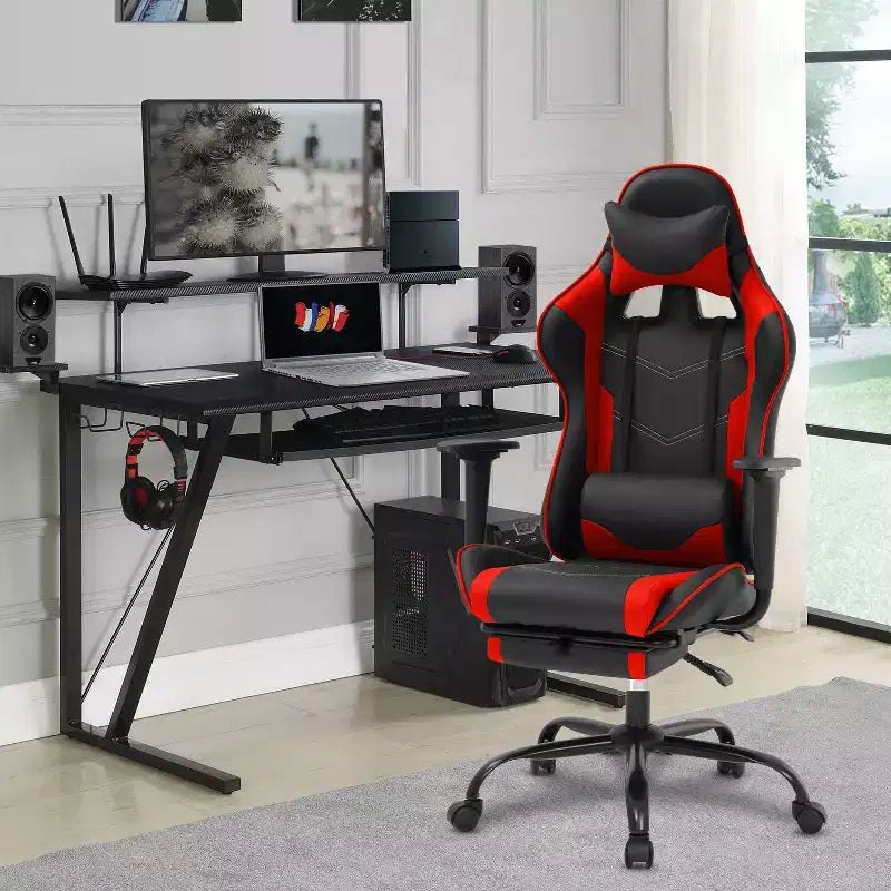 FDW Racing Gaming Chair Sedie da gioco con scrivania per computer Poggiatesta in pelle PU Supporto lombare e sedile girevole a 360°