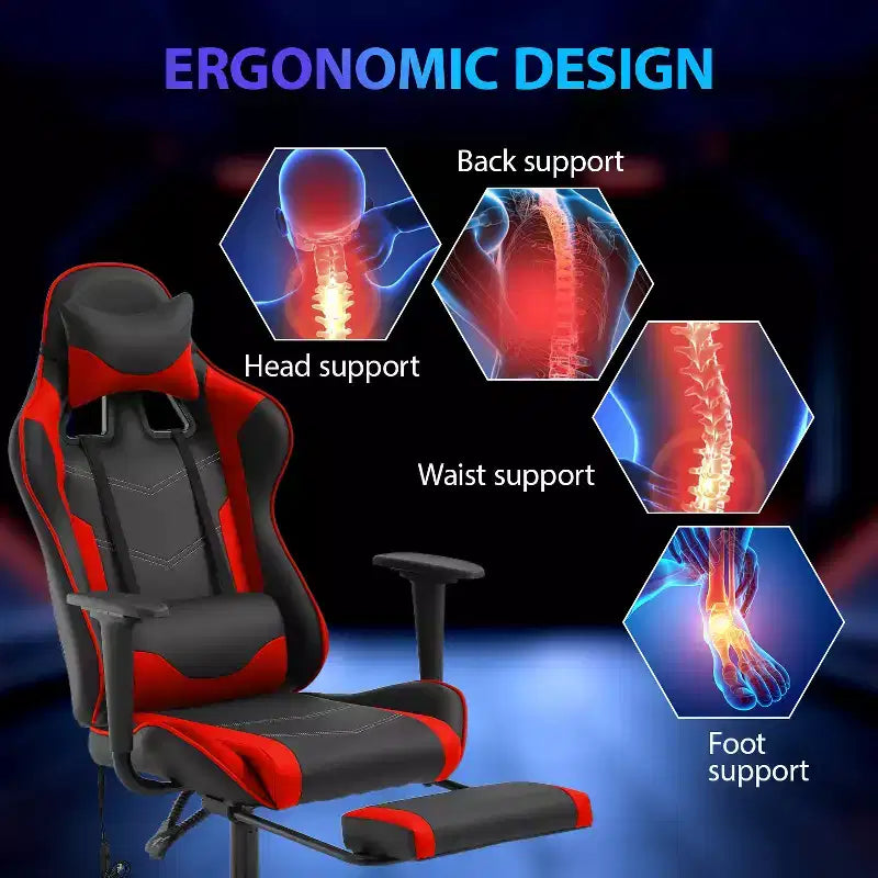 FDW Racing Gaming Chair Sedie da gioco con scrivania per computer Poggiatesta in pelle PU Supporto lombare e sedile girevole a 360°