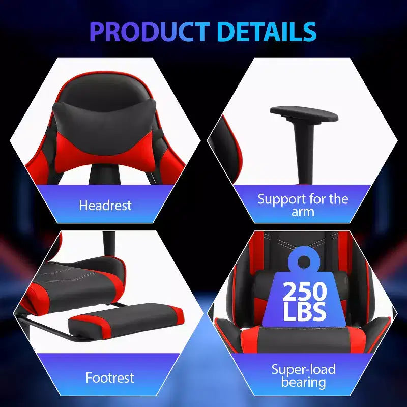 FDW Racing Gaming Chair Sedie da gioco con scrivania per computer Poggiatesta in pelle PU Supporto lombare e sedile girevole a 360°