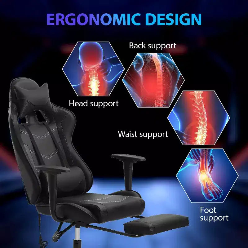 FDW Racing Gaming Chair Sedie da gioco con scrivania per computer Poggiatesta in pelle PU Supporto lombare e sedile girevole a 360°