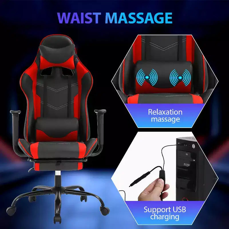 FDW Racing Gaming Chair Sedie da gioco con scrivania per computer Poggiatesta in pelle PU Supporto lombare e sedile girevole a 360°