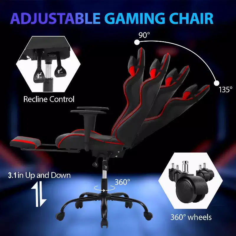 FDW Racing Gaming Chair Sedie da gioco con scrivania per computer Poggiatesta in pelle PU Supporto lombare e sedile girevole a 360°