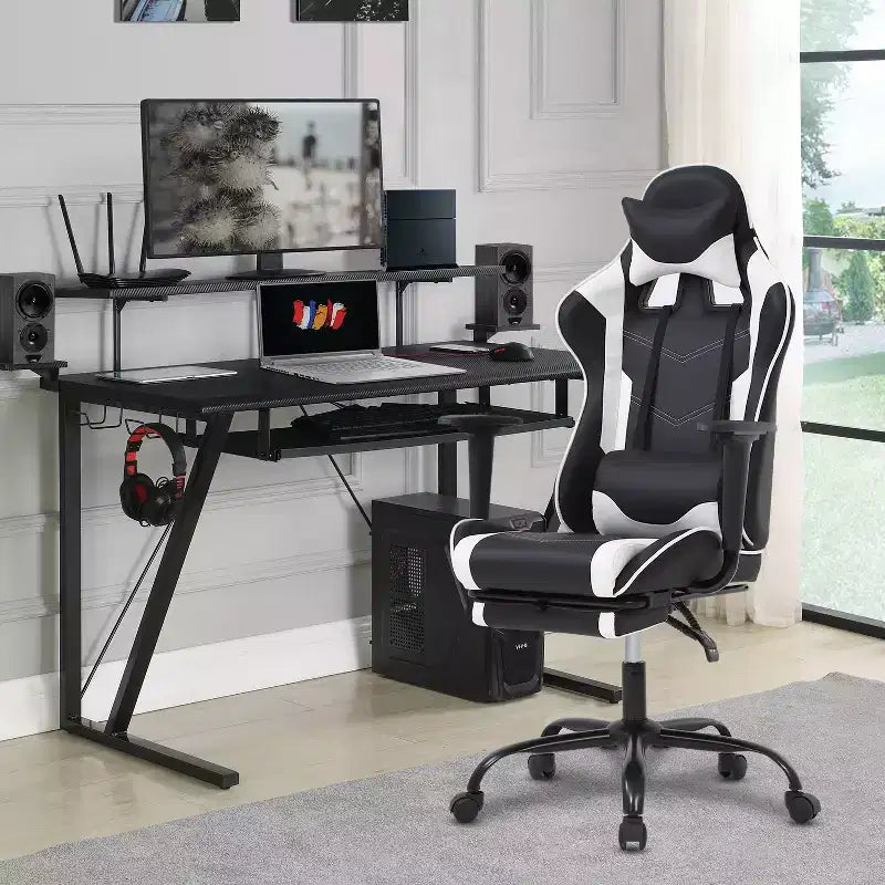 FDW Racing Gaming Chair Sedie da gioco con scrivania per computer Poggiatesta in pelle PU Supporto lombare e sedile girevole a 360°