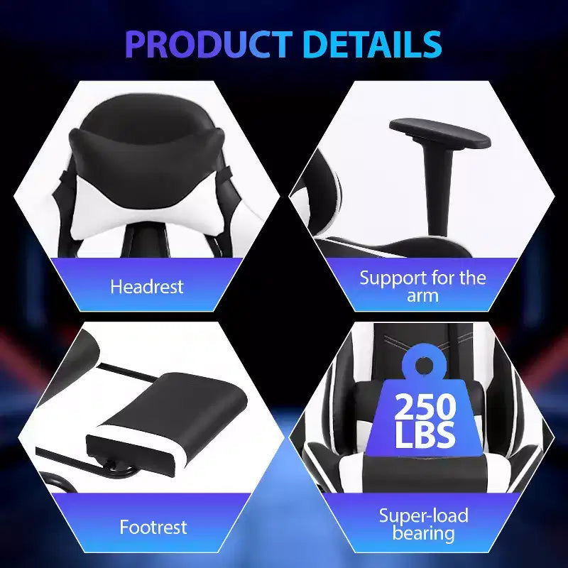 FDW Racing Gaming Chair Sedie da gioco con scrivania per computer Poggiatesta in pelle PU Supporto lombare e sedile girevole a 360°