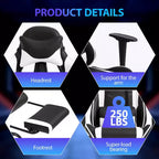 FDW Racing Gaming Chair Sedie da gioco con scrivania per computer Poggiatesta in pelle PU Supporto lombare e sedile girevole a 360°