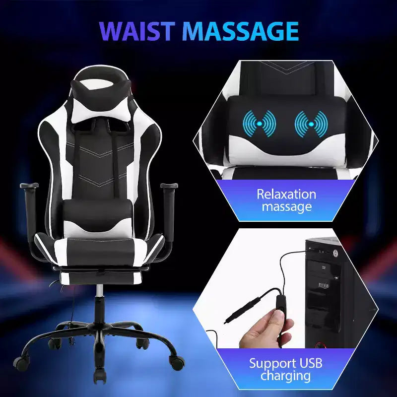 FDW Racing Gaming Chair Sedie da gioco con scrivania per computer Poggiatesta in pelle PU Supporto lombare e sedile girevole a 360°