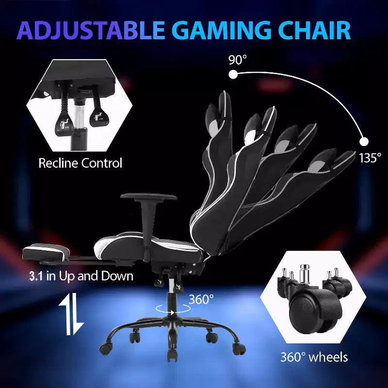 FDW Racing Gaming Chair Sedie da gioco con scrivania per computer Poggiatesta in pelle PU Supporto lombare e sedile girevole a 360°