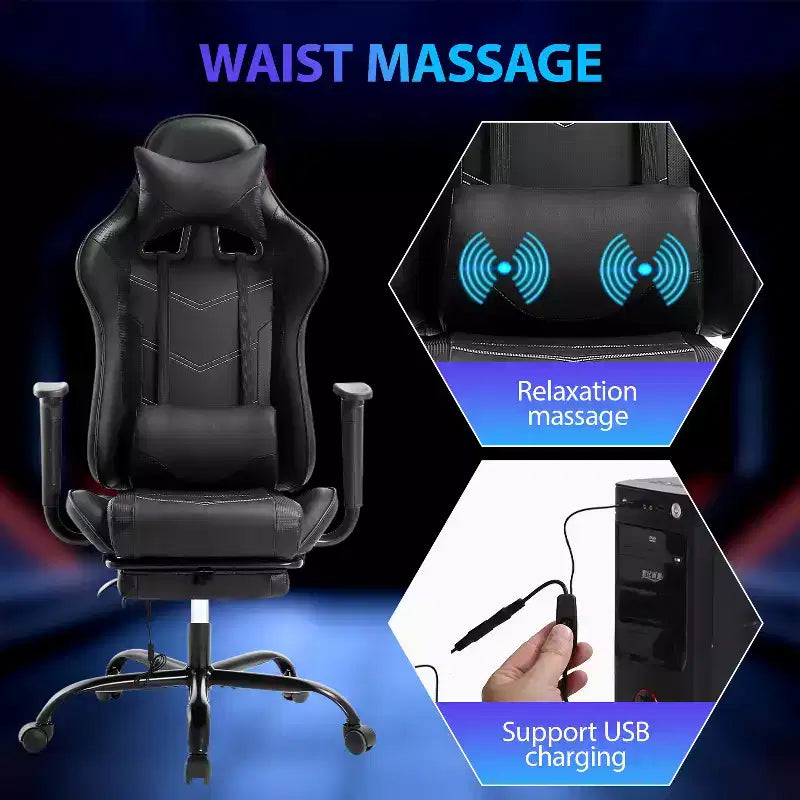 FDW Racing Gaming Chair Sedie da gioco con scrivania per computer Poggiatesta in pelle PU Supporto lombare e sedile girevole a 360°