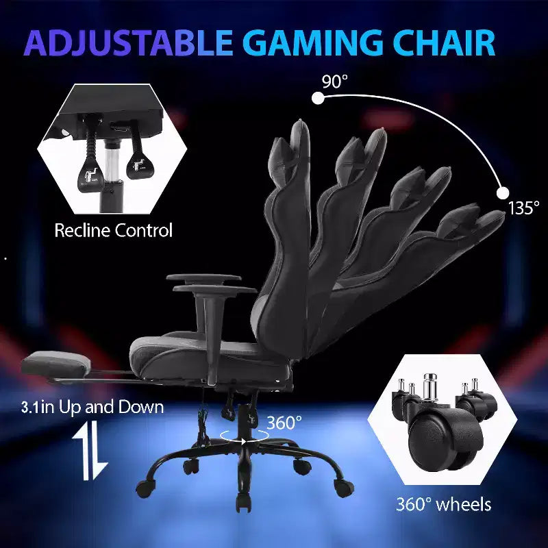FDW Racing Gaming Chair Sedie da gioco con scrivania per computer Poggiatesta in pelle PU Supporto lombare e sedile girevole a 360°