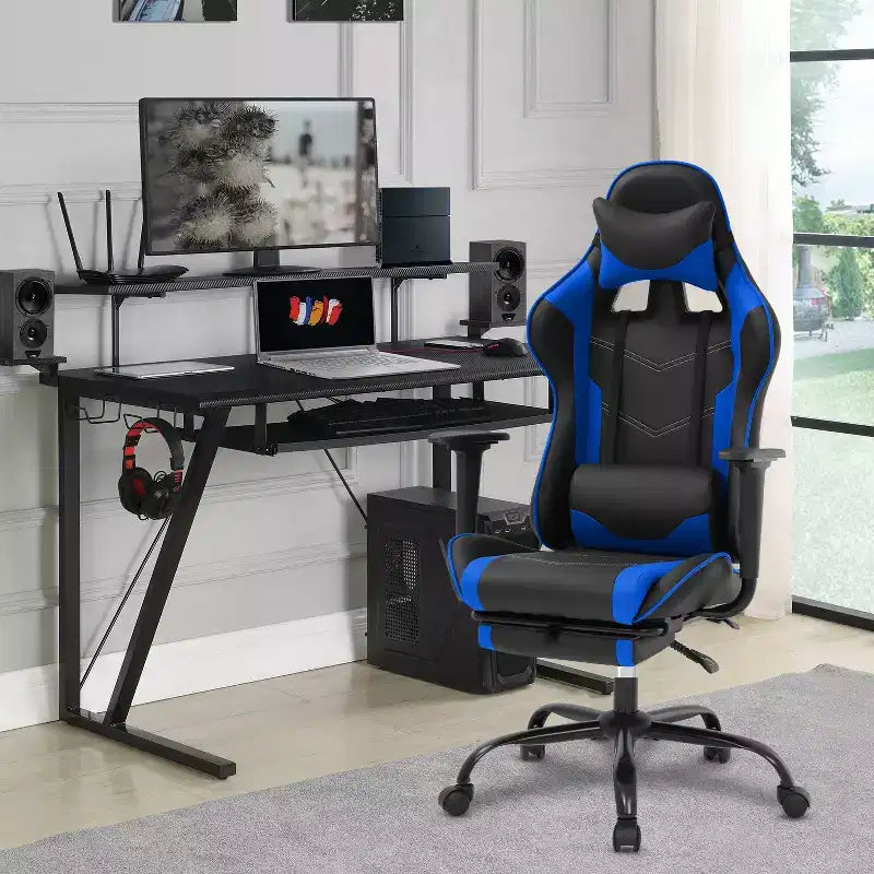 FDW Racing Gaming Chair Sedie da gioco con scrivania per computer Poggiatesta in pelle PU Supporto lombare e sedile girevole a 360°