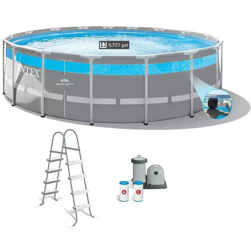 Intex 17' x 48 Prism Frame Clearview Premium Above Ground Swimming Pool Set