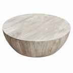 Table Basse Ronde en Bois de Mangue de 91 cm, Veinage Subtil, Blanc Vieilli - 35,5 x 35,5 x 12