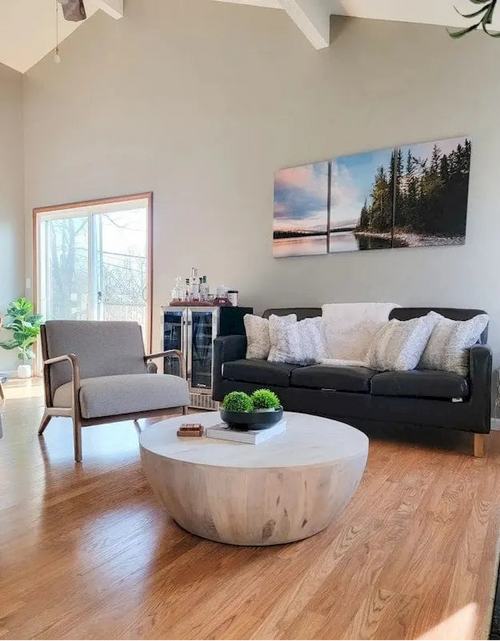 36 Inch Round Mango Wood Coffee Table, Subtle Grains, Distressed White - 35.5 x 35.5 x 12