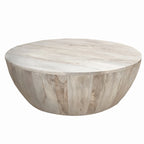 Table Basse Ronde en Bois de Mangue de 91 cm, Veinage Subtil, Blanc Vieilli - 35,5 x 35,5 x 12