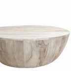 Table Basse Ronde en Bois de Mangue de 91 cm, Veinage Subtil, Blanc Vieilli - 35,5 x 35,5 x 12