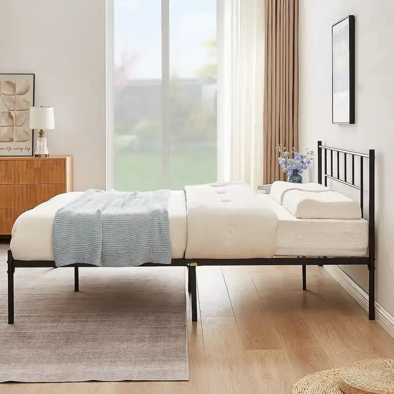 Ensemble de 2 cadres de lit VECELO 3 pièces avec tête de lit en bois et tables de chevet modernes