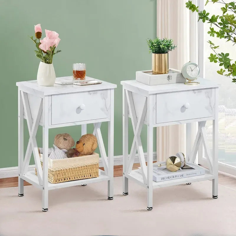 Ensemble de 2 cadres de lit VECELO 3 pièces avec tête de lit en bois et tables de chevet modernes