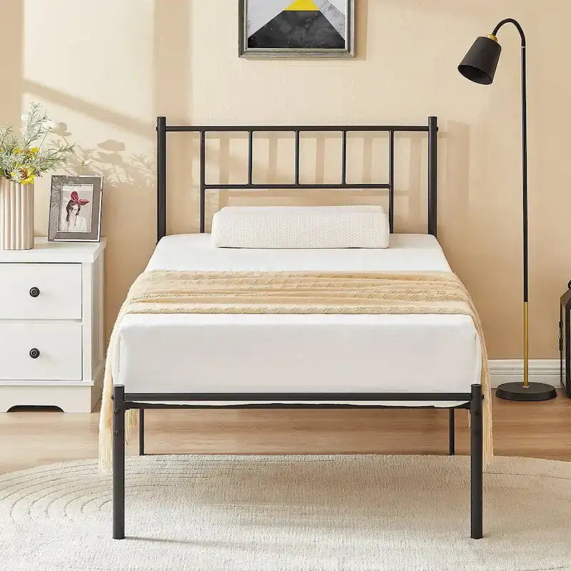 Ensemble de 2 cadres de lit VECELO 3 pièces avec tête de lit en bois et tables de chevet modernes