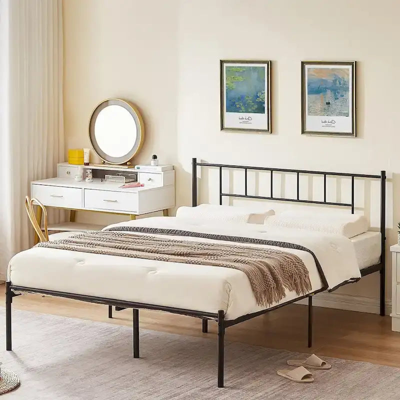 Ensemble de 2 cadres de lit VECELO 3 pièces avec tête de lit en bois et tables de chevet modernes