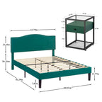 VECELO, cinq couleurs, cadre de lit plateforme rembourré 3 pièces avec tête de lit réglable et tables de chevet (ensemble de 2).