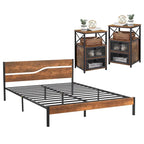 Ensemble de chambre Taomika 3 pièces, cadre de lit plateforme et ensemble de 2 tables de chevet modernes