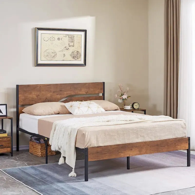 Ensemble de chambre Taomika 3 pièces, cadre de lit plateforme et ensemble de 2 tables de chevet modernes