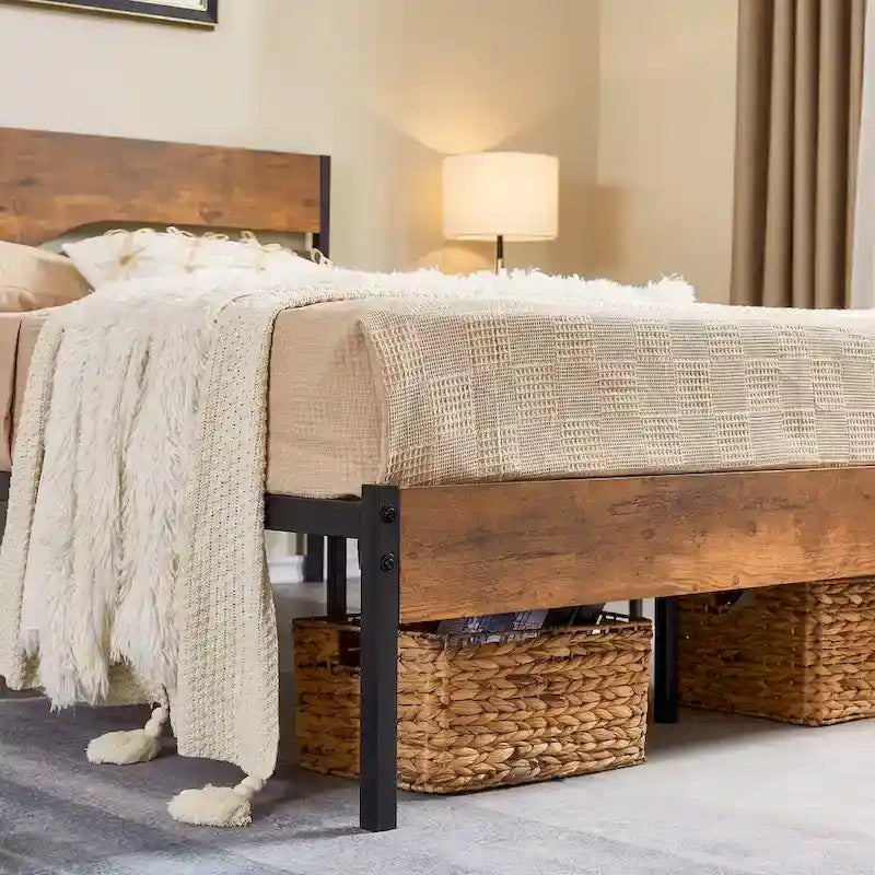Ensemble de chambre Taomika 3 pièces, cadre de lit plateforme et ensemble de 2 tables de chevet modernes