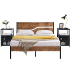 Ensemble de chambre Taomika 3 pièces, cadre de lit plateforme et ensemble de 2 tables de chevet modernes
