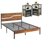 Ensemble de chambre Taomika 3 pièces, cadre de lit plateforme et ensemble de 2 tables de chevet modernes