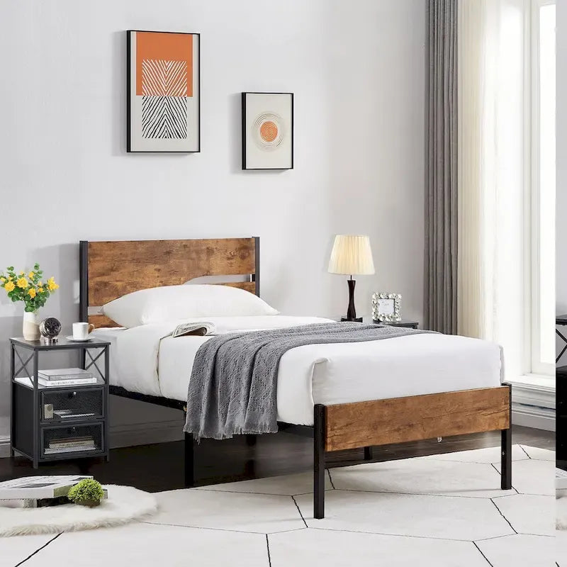 Ensemble de chambre Taomika 3 pièces, cadre de lit plateforme et ensemble de 2 tables de chevet modernes
