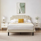 Ensembles de chambre à coucher, 15 styles au choix, ensemble 3 pièces avec lit rembourré à hauteur réglable et 2 tables de chevet - VECELO