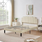 Ensembles de chambre à coucher, 15 styles au choix, ensemble 3 pièces avec lit rembourré à hauteur réglable et 2 tables de chevet - VECELO