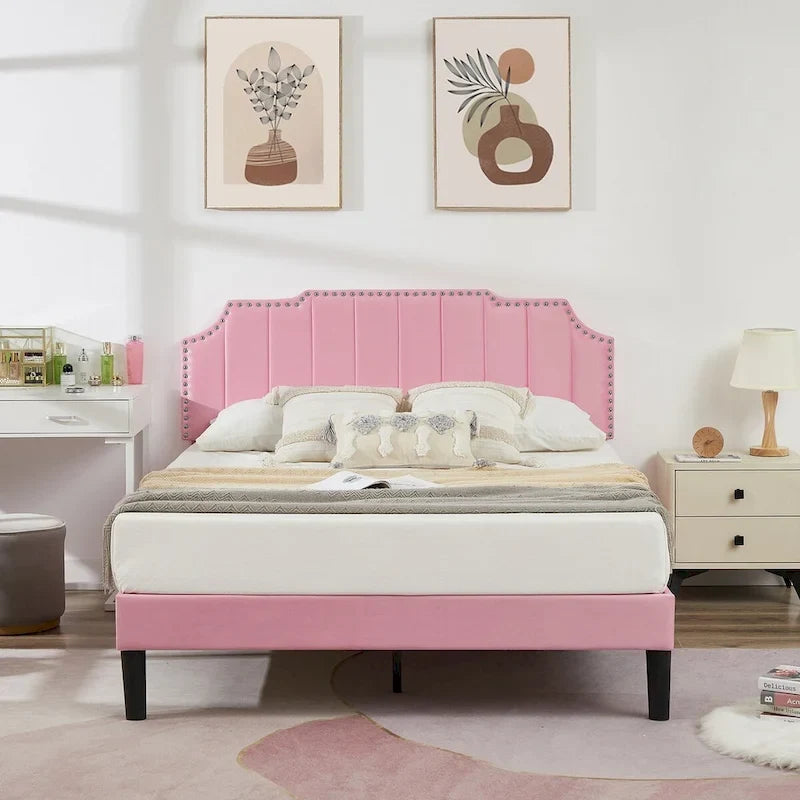 Ensembles de chambre à coucher, 15 styles au choix, ensemble 3 pièces avec lit rembourré à hauteur réglable et 2 tables de chevet - VECELO