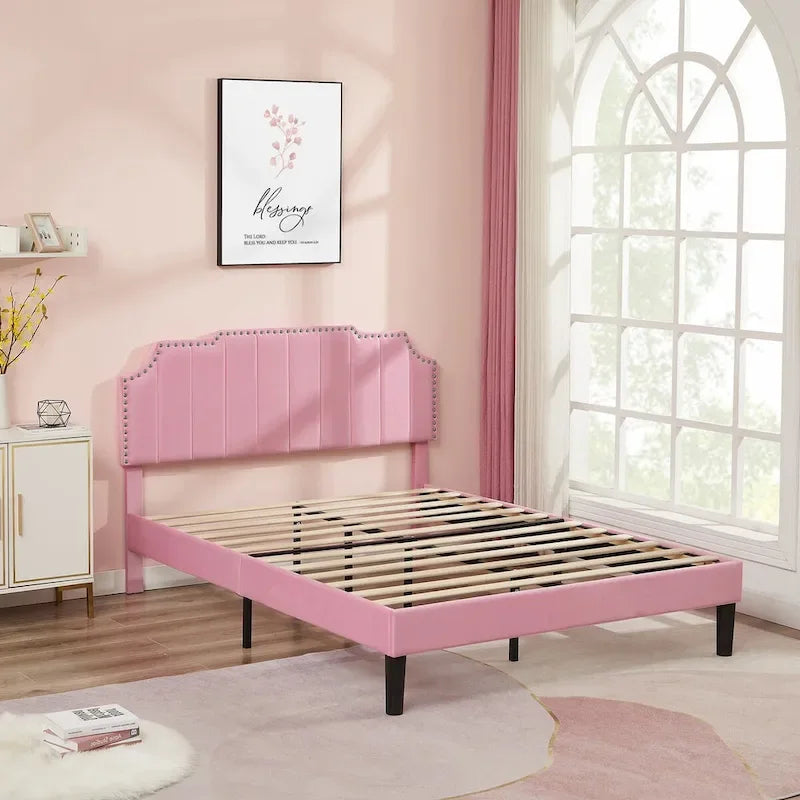Ensembles de chambre à coucher, 15 styles au choix, ensemble 3 pièces avec lit rembourré à hauteur réglable et 2 tables de chevet - VECELO
