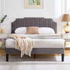 Ensembles de chambre à coucher, 15 styles au choix, ensemble 3 pièces avec lit rembourré à hauteur réglable et 2 tables de chevet - VECELO