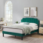 Ensembles de chambre à coucher, 15 styles au choix, ensemble 3 pièces avec lit rembourré à hauteur réglable et 2 tables de chevet - VECELO