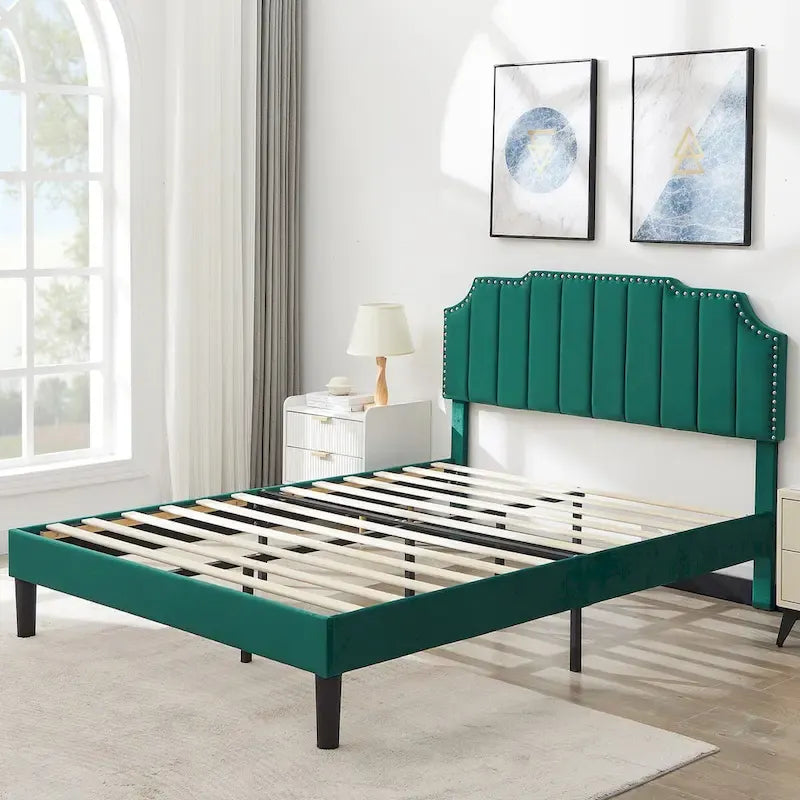Ensembles de chambre à coucher, 15 styles au choix, ensemble 3 pièces avec lit rembourré à hauteur réglable et 2 tables de chevet - VECELO