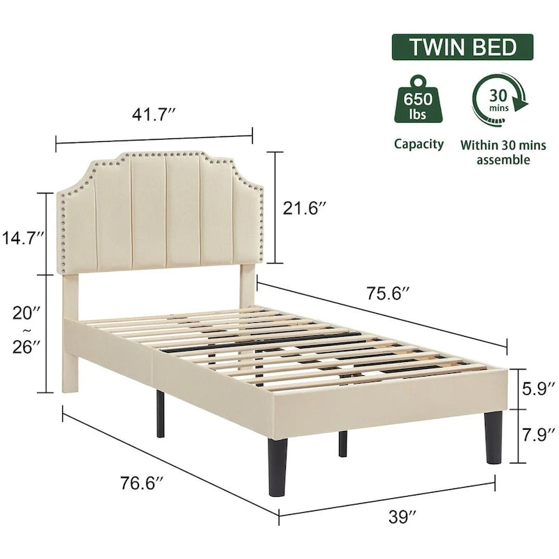 Ensembles de chambre à coucher, 15 styles au choix, ensemble 3 pièces avec lit rembourré à hauteur réglable et 2 tables de chevet - VECELO