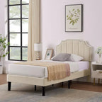 Ensembles de chambre à coucher, 15 styles au choix, ensemble 3 pièces avec lit rembourré à hauteur réglable et 2 tables de chevet - VECELO