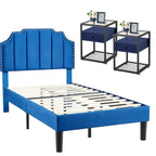 Ensembles de chambre à coucher, 15 styles au choix, ensemble 3 pièces avec lit rembourré à hauteur réglable et 2 tables de chevet - VECELO