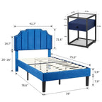 Ensembles de chambre à coucher, 15 styles au choix, ensemble 3 pièces avec lit rembourré à hauteur réglable et 2 tables de chevet - VECELO
