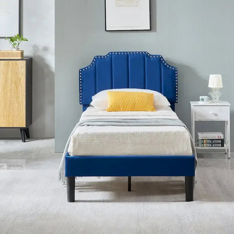 Ensembles de chambre à coucher, 15 styles au choix, ensemble 3 pièces avec lit rembourré à hauteur réglable et 2 tables de chevet - VECELO