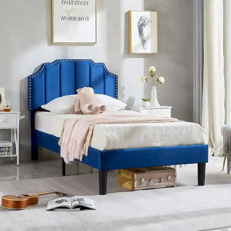 Ensembles de chambre à coucher, 15 styles au choix, ensemble 3 pièces avec lit rembourré à hauteur réglable et 2 tables de chevet - VECELO