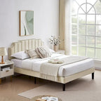 Ensembles de chambre à coucher, 15 styles au choix, ensemble 3 pièces avec lit rembourré à hauteur réglable et 2 tables de chevet - VECELO