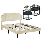 Ensembles de chambre à coucher, 15 styles au choix, ensemble 3 pièces avec lit rembourré à hauteur réglable et 2 tables de chevet - VECELO