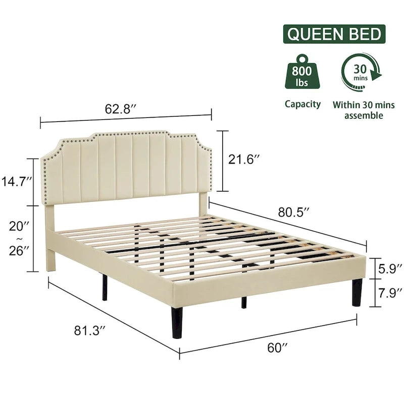 Ensembles de chambre à coucher, 15 styles au choix, ensemble 3 pièces avec lit rembourré à hauteur réglable et 2 tables de chevet - VECELO