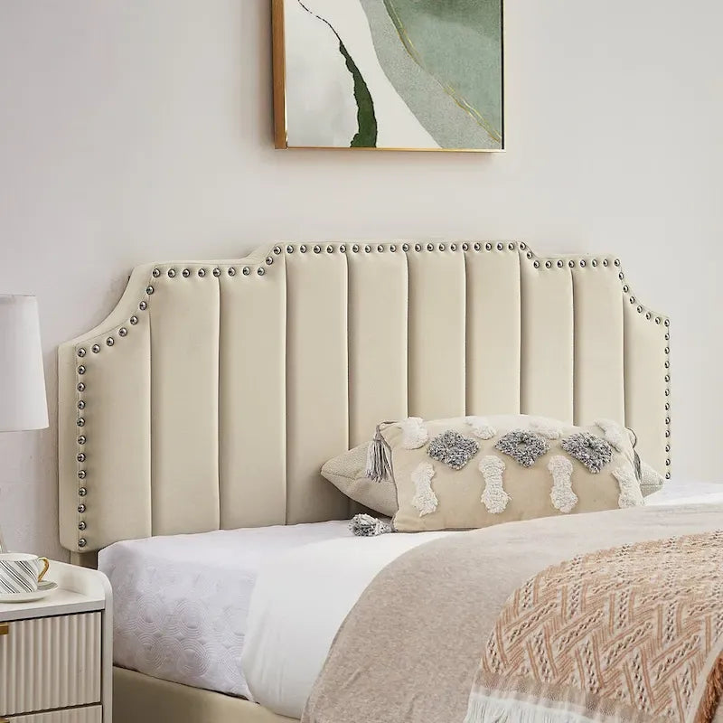 Ensembles de chambre à coucher, 15 styles au choix, ensemble 3 pièces avec lit rembourré à hauteur réglable et 2 tables de chevet - VECELO